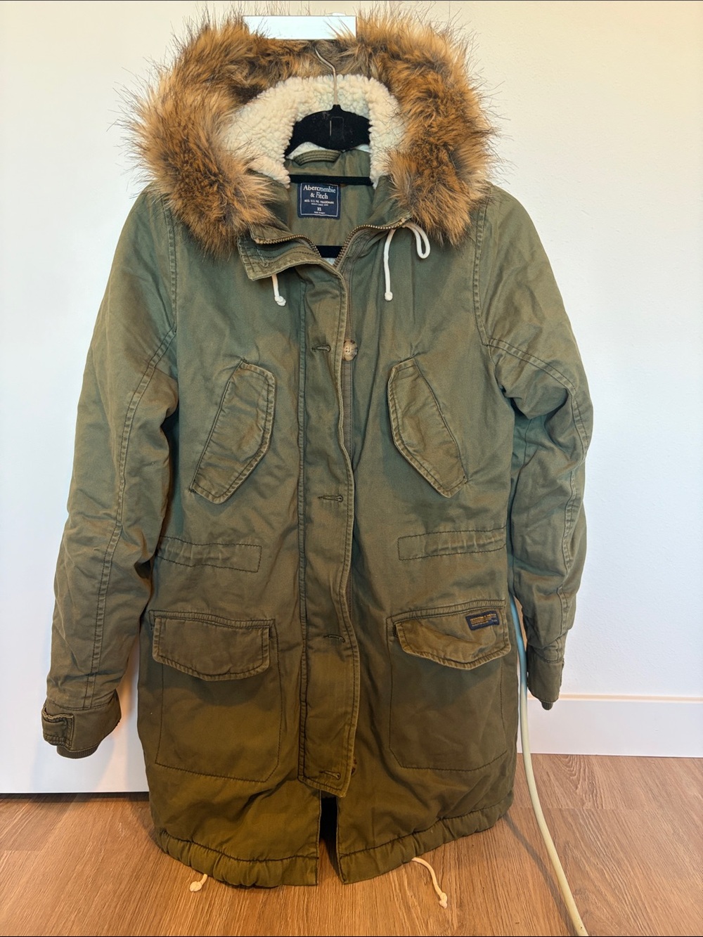 Abercrombie & Fitch Olive Green Parka with Faux Fur Trim